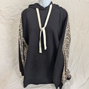 Zenana Animal Print Hoodie Black
